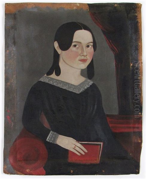 Untitled (portrait Of Girl Holding Red Book) Oil Painting by William W. Kennedy