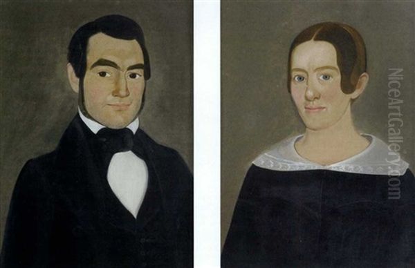 New England Portraits: Clark And Sarah (gardener) Swallow (pair) Oil Painting by William W. Kennedy