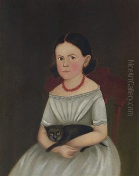 A Little Girl With Her Black Cat Oil Painting by William W. Kennedy