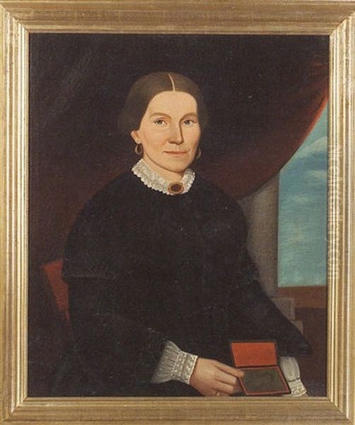 Portrait Of A Woman Holding A Daguerreotype Oil Painting by William W. Kennedy