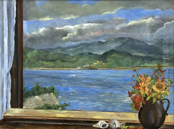 Ausblick Mit Seenlandschaft Oil Painting by Anton Josef Ritter von Kenner