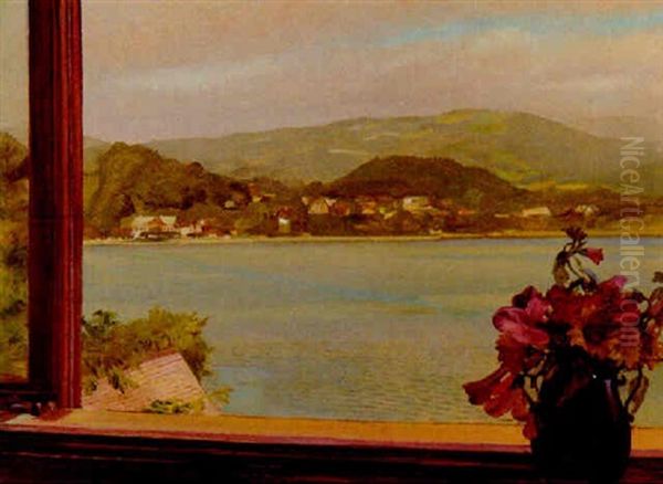 Blick Auf Den Attersee Oil Painting by Anton Josef Ritter von Kenner