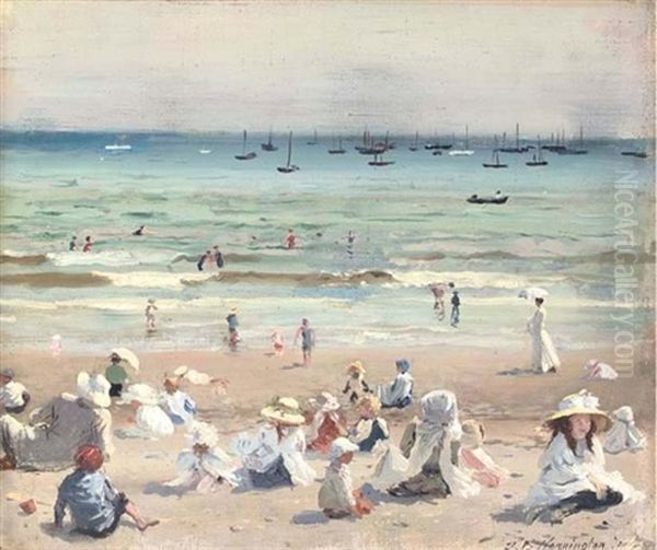 Babies' Beach Oil Painting by Thomas Benjamin Kennington