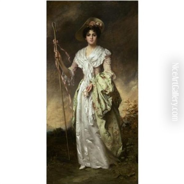 Shepherdess With Her Crook Oil Painting by Thomas Benjamin Kennington