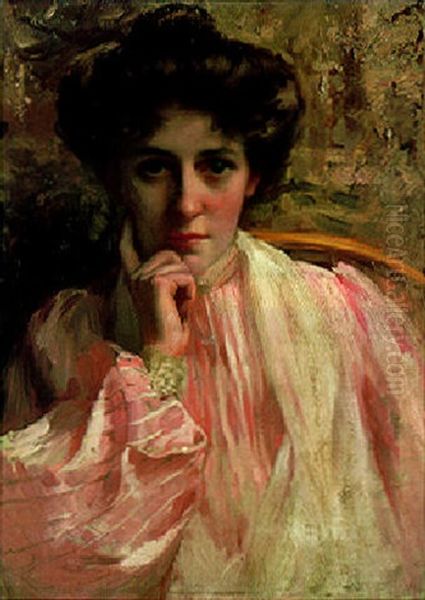 Portrait Of A Lady In A Pink Dress Oil Painting by Thomas Benjamin Kennington