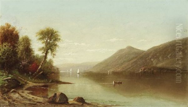 Lake George. Mit Bewachsenem Ufer Links Und Hugelzug Rechts Oil Painting by John Frederick Kensett