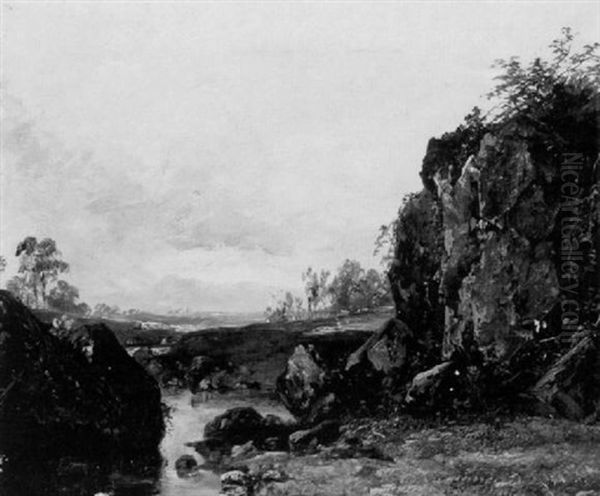 Catskills Landscape With Rocks Oil Painting by John Frederick Kensett