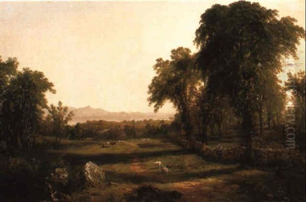 Path Over The Field, A Recollection Of The Hudson Oil Painting by John Frederick Kensett