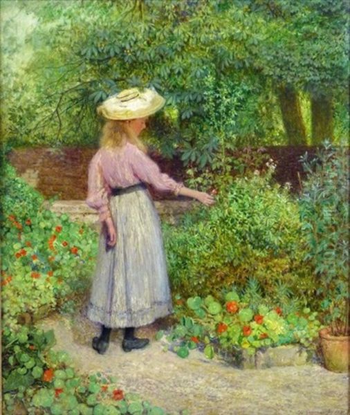 Girl In Garden Oil Painting by John Dalzell Kenworthy