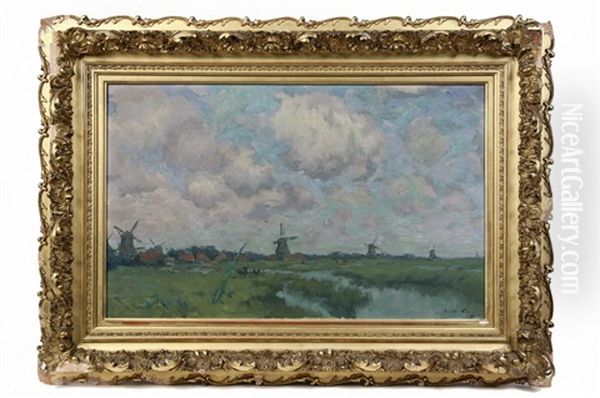 Dutch Windmills In Summer Oil Painting by Henry Rodman Kenyon