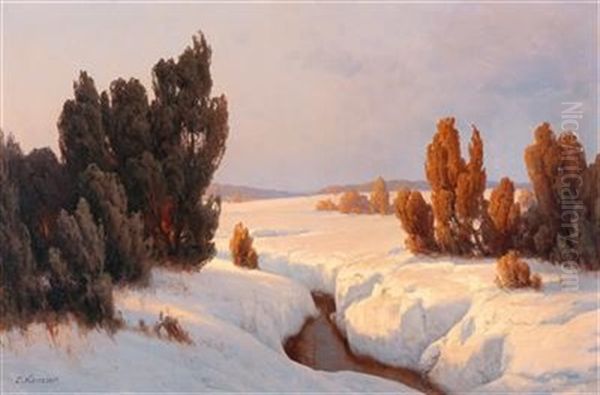 Winter Landscape In The Sun Oil Painting by Carl Kenzler