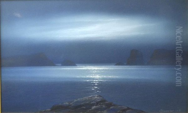 Calm; Storm (2 Works) Oil Painting by Carl Kenzler