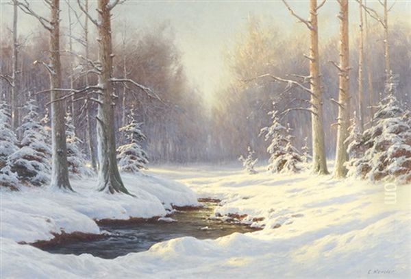 Winterlandschaft Mit Bach Oil Painting by Carl Kenzler