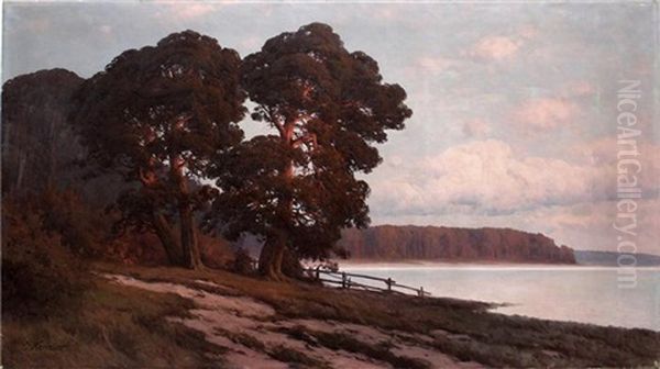 Markisches Seeufer Mit Kiefern In Der Abendrote Oil Painting by Carl Kenzler