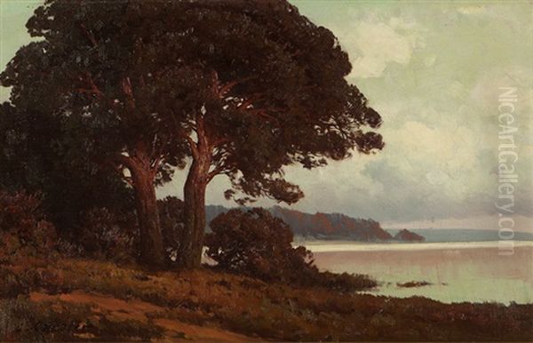 Coastal Landscape With Oak Trees Oil Painting by Carl Kenzler