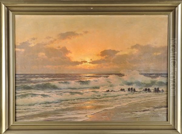 Meeresbrandung Bei Sonnenuntergang Oil Painting by Carl Kenzler