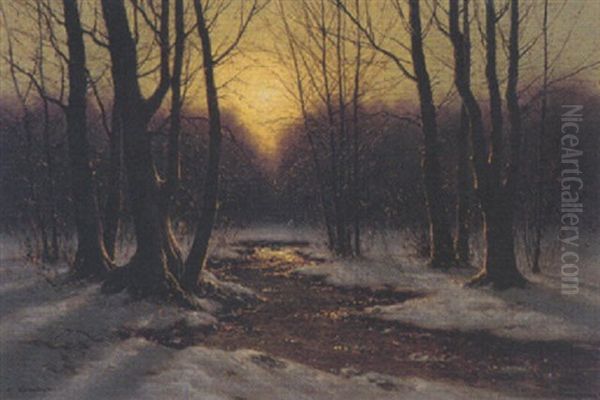 Quelle Im Abendlichen Winterwald Oil Painting by Carl Kenzler