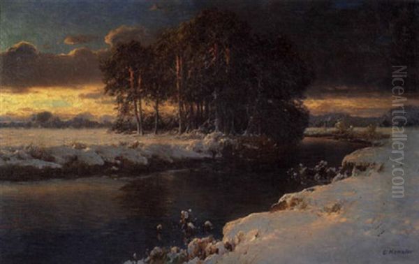 Abendstimmung Uber Einer Flusbiegung Im Winter Oil Painting by Carl Kenzler