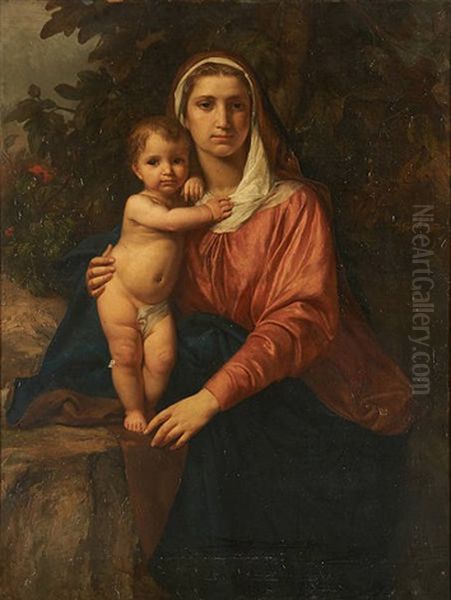 Vierge A L'enfant Oil Painting by Ernest van den Kerckhove