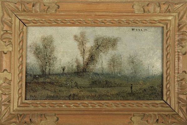 Landschapjes Met Bomen En Telkens Klein Figuurtje (4 Works) Oil Painting by Frederik Jean Louis van de Kerckhove