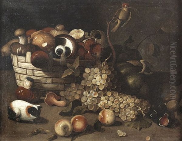 Stillleben Mit Obst, Gemuse Und Meerschweinchen Oil Painting by Jaques van de Kerckhove