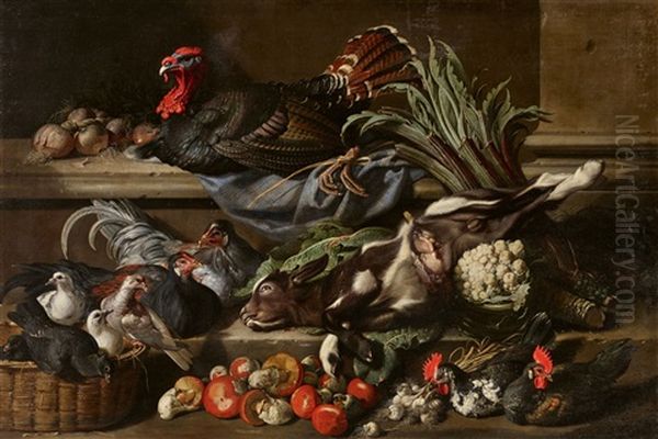 Still Life With Poultry, Mushrooms, And Vegetables Oil Painting by Jacob van der Kerckhoven