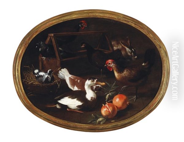 Chickens Oil Painting by Jacob van der Kerckhoven