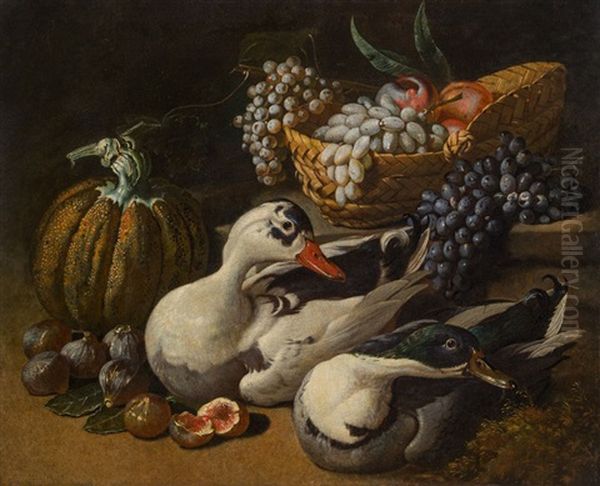 Fruchtestillleben Mit Zwei Enten Oil Painting by Jacob van der Kerckhoven