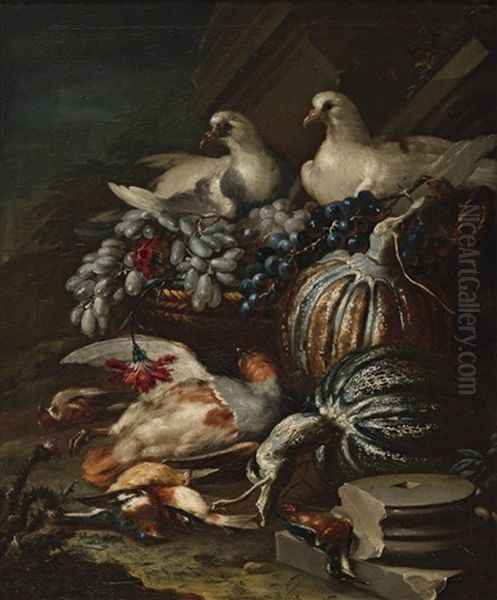 Still Life With Two White Doves Oil Painting by Jacob van der Kerckhoven