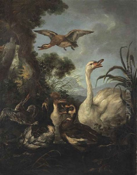 Waterfowl On A Riverbank Oil Painting by Jacob van der Kerckhoven