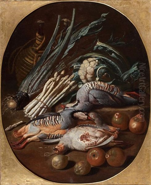 Composition Aux Perdrix Rouges Et Perdreaux Gris, Fruits Et Legumes Oil Painting by Jacob van der Kerckhoven