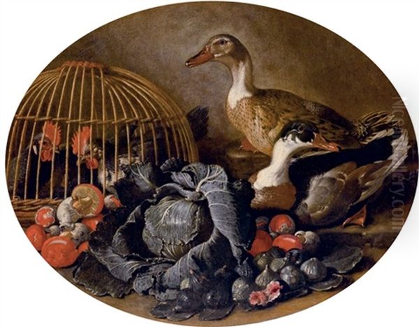 Animali Da Cortile, Funghi E Ortaggi Oil Painting by Jacob van der Kerckhoven