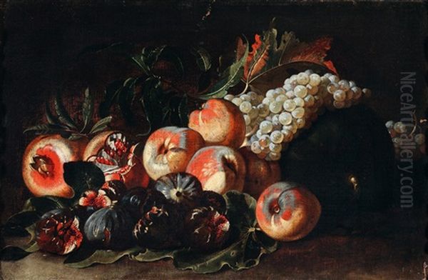 Stillleben Mit Pfirsichen, Trauben, Feigen Und Granatapfeln (allegorie Des Herbstes) Oil Painting by Jacob van der Kerckhoven