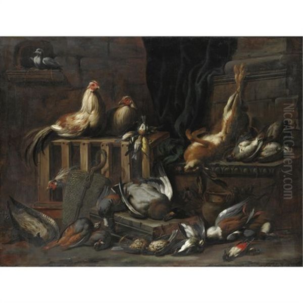 Natura Morta Di Cacciagione E Galline Oil Painting by Jacob van der Kerckhoven