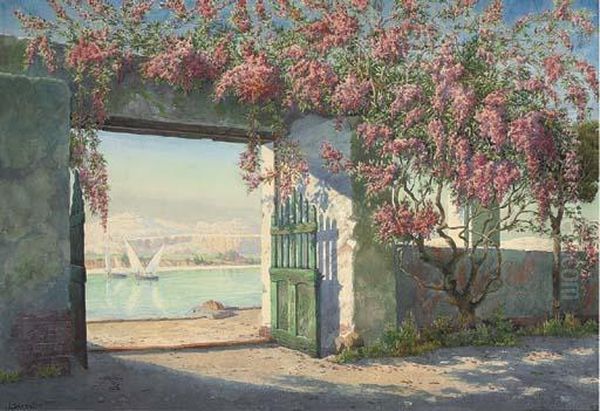 A Garden On The Banks Of The River Jordan Oil Painting by Hermann Baumeister