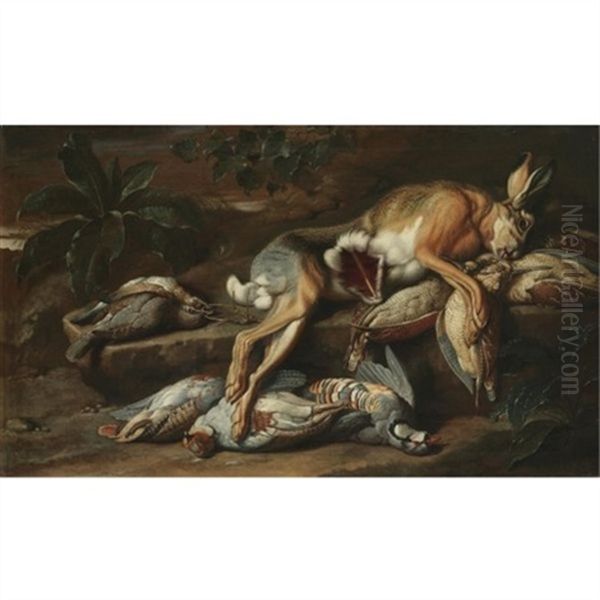 A Still Life With A Hare And Other Dead Game Oil Painting by Jacob van der Kerckhoven