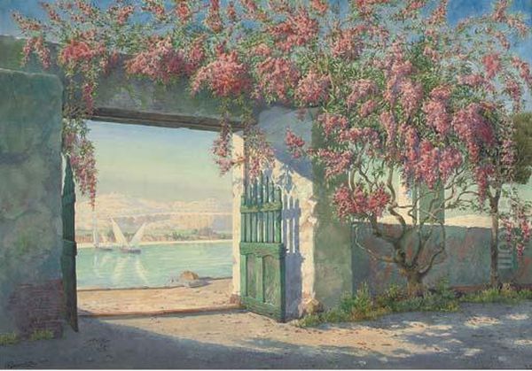 A Garden On The Banks Of The River Jordan, Amman Oil Painting by Hermann Baumeister