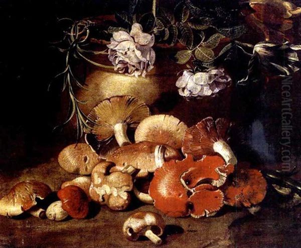 Natura Morta Di Fiori E Funghi Oil Painting by Jacob van der Kerckhoven