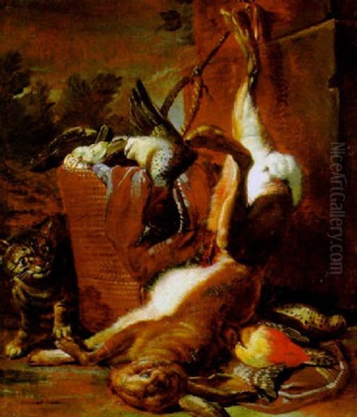 Stilleben Mit Erlegtem Wild Und Einer Katze Oil Painting by Jacob van der Kerckhoven