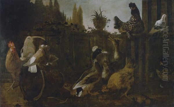 Animali Da Cortile In Un Giardino Formale Oil Painting by Jacob van der Kerckhoven