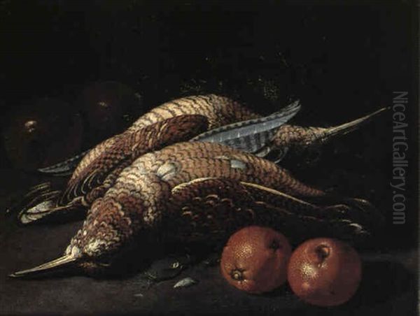 Nature Morte Med Skovsnepper Og Appelsiner Oil Painting by Jacob van der Kerckhoven