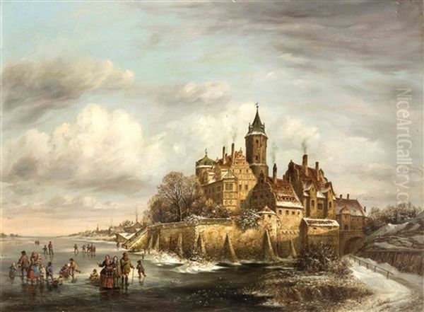 Winterliches Eisvergnugen Oil Painting by Ludwig Kergel