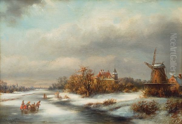 A Castle In Winter Oil Painting by Ludwig Kergel