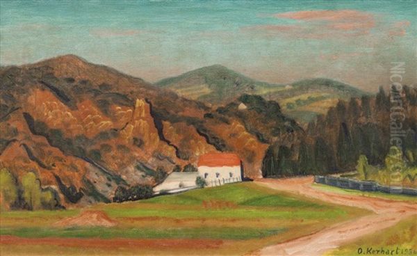 Krajina S Domem Oil Painting by Oldrich Kerhart