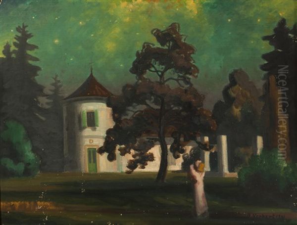 Begegnung Im Park (hertlov Bei Nacht) Oil Painting by Oldrich Kerhart