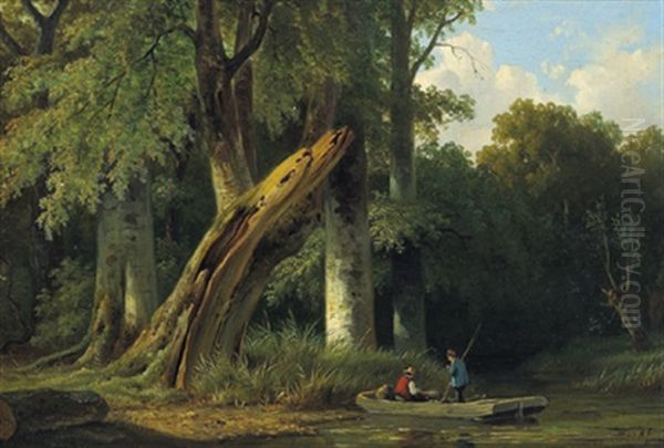 Waldlandschaft Mit Anglern Oil Painting by Maurits Ernest Hugo R. van den Kerkhoff