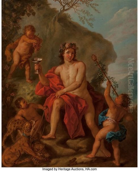 Bacchus Mit Amoretten In Einer Landschaft by Anton Kern