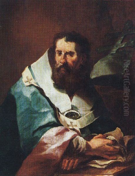 A Bishop Saint Oil Painting by Anton Kern