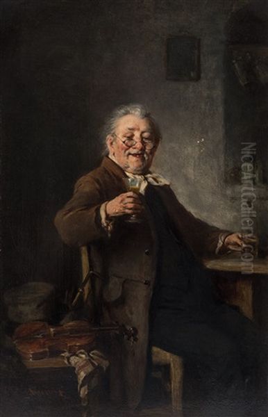 Happy Violinist Oil Painting by Hermann Kern