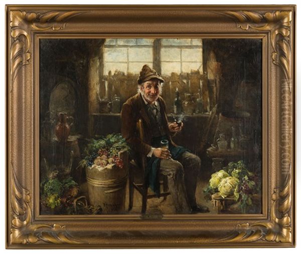 Gentleman Smoking Pipe Oil Painting by Hermann Kern